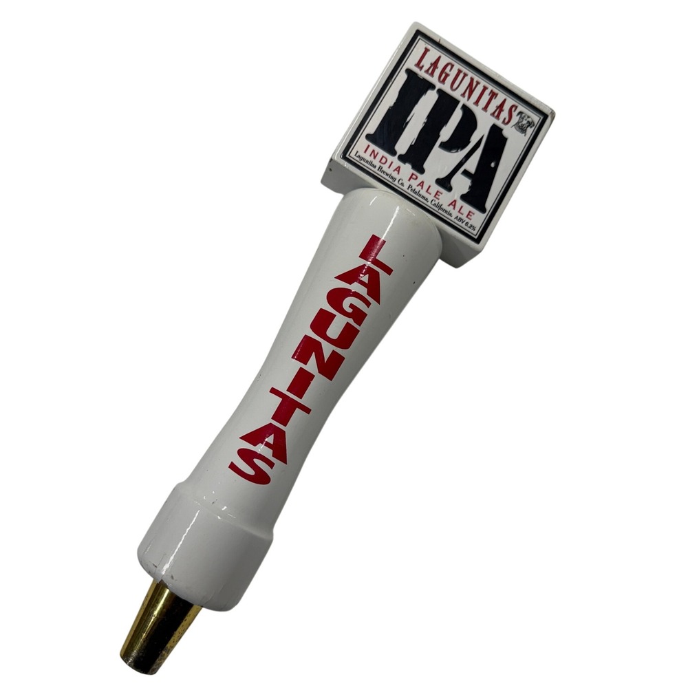 Lagunitas IPA Beer Tap Handle White Ceramic Square Topper Breweriana Bar Decor
